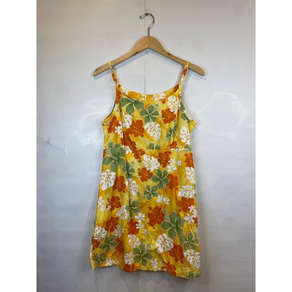 Hilo Hattie Yellow Floral Hawaiian Print Sleeveless Mini Dress Size Medium